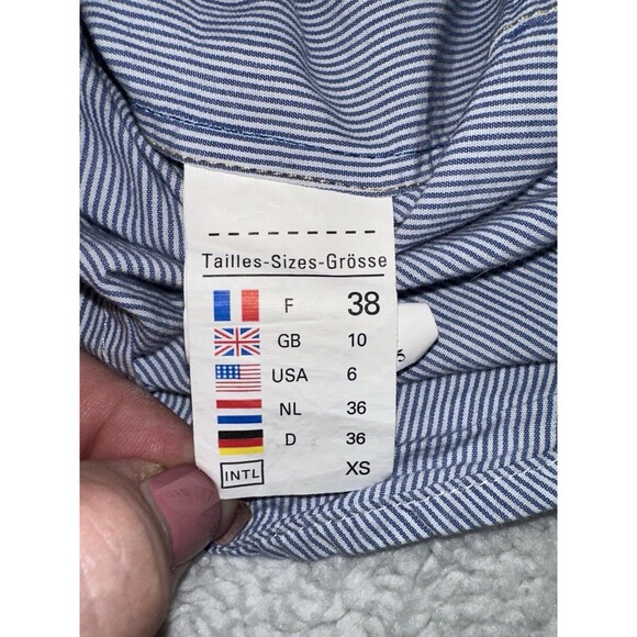 Saint James Depuis Women’s Button Down Pinstripe Shirt W/ Suede Elbow Patches XS - Picture 12 of 13